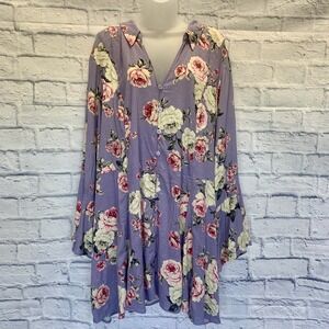 Torrid Purple Floral 6X‎ Plus Size Button Up Tunic Top NWT